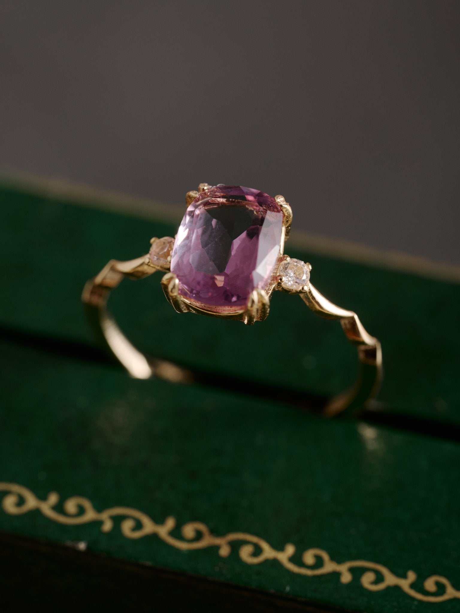 14K Solid Gold Lunar Amethyst Ring - CAMELLIA 5
