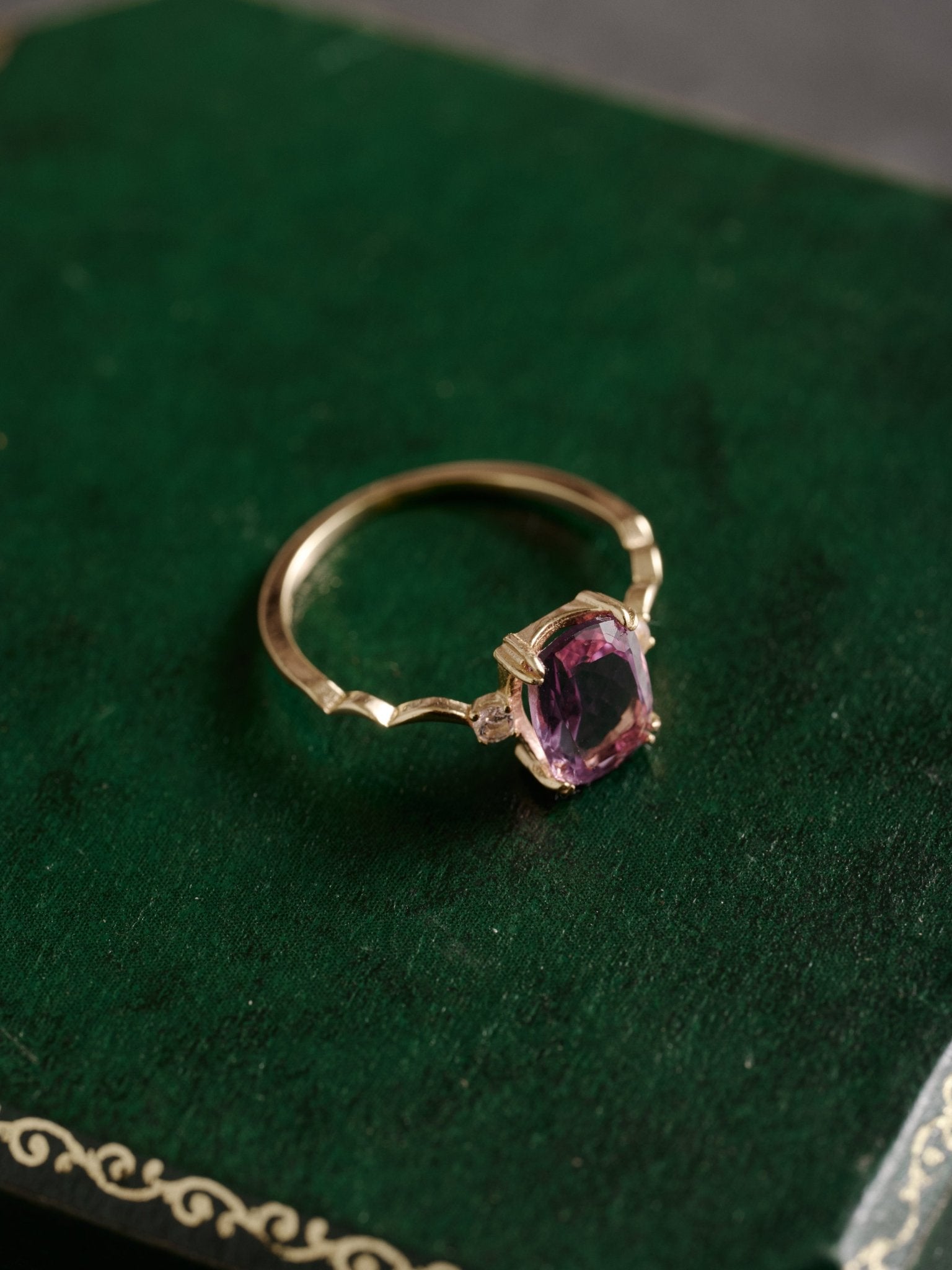 14K Solid Gold Lunar Amethyst Ring - CAMELLIA 5