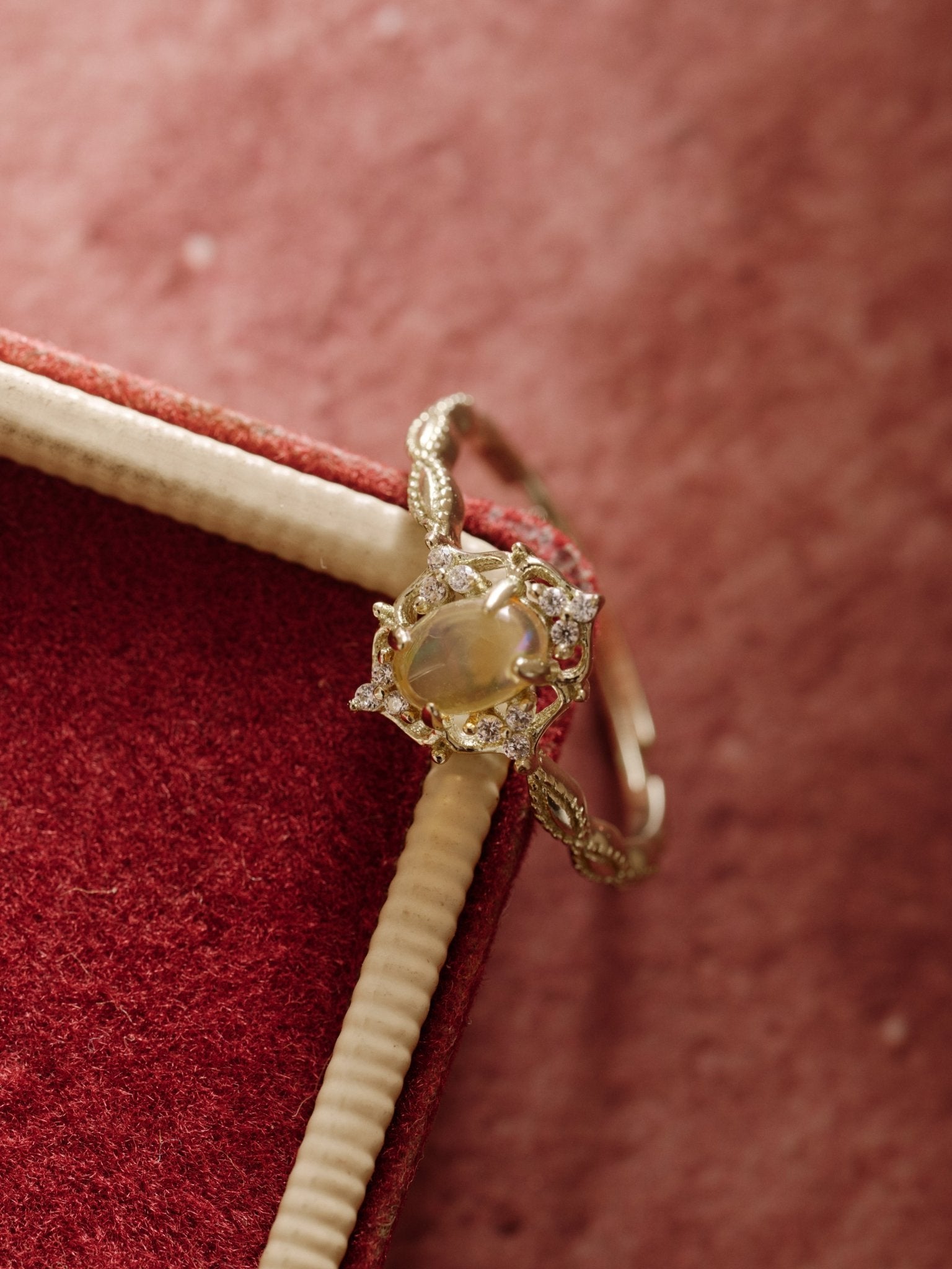 14K Solid Gold Lunaire Opal Ring - CAMELLIA 3.5
