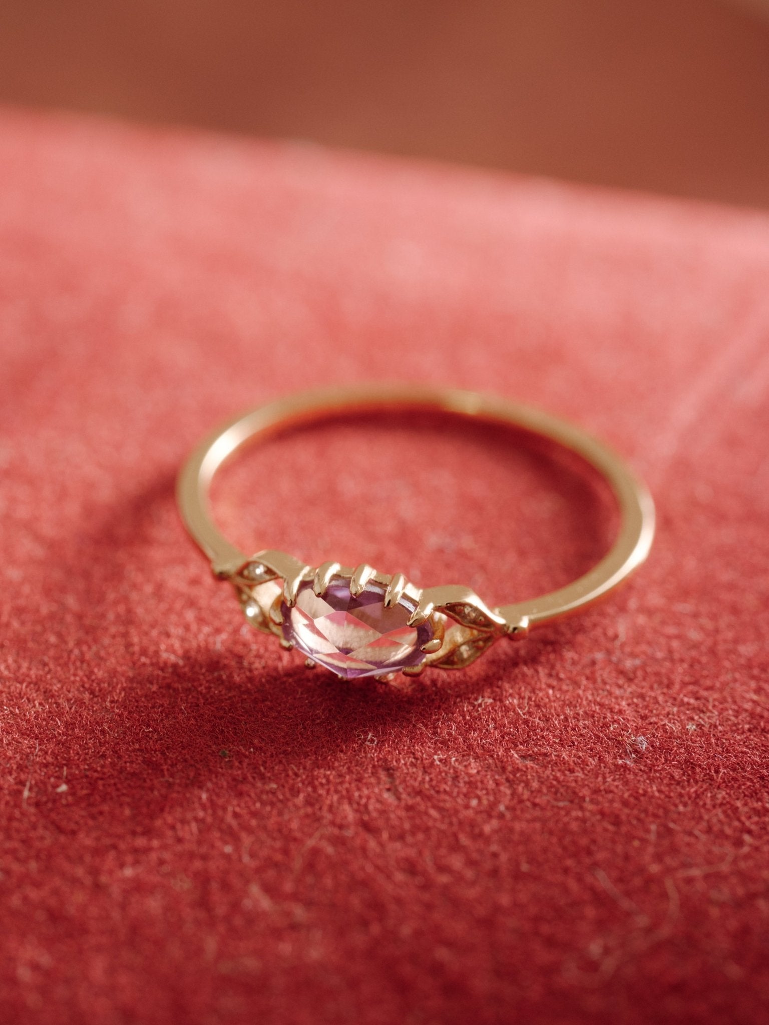 14K Solid Gold Celeste Amethyst Ring - CAMELLIA 3.5 US