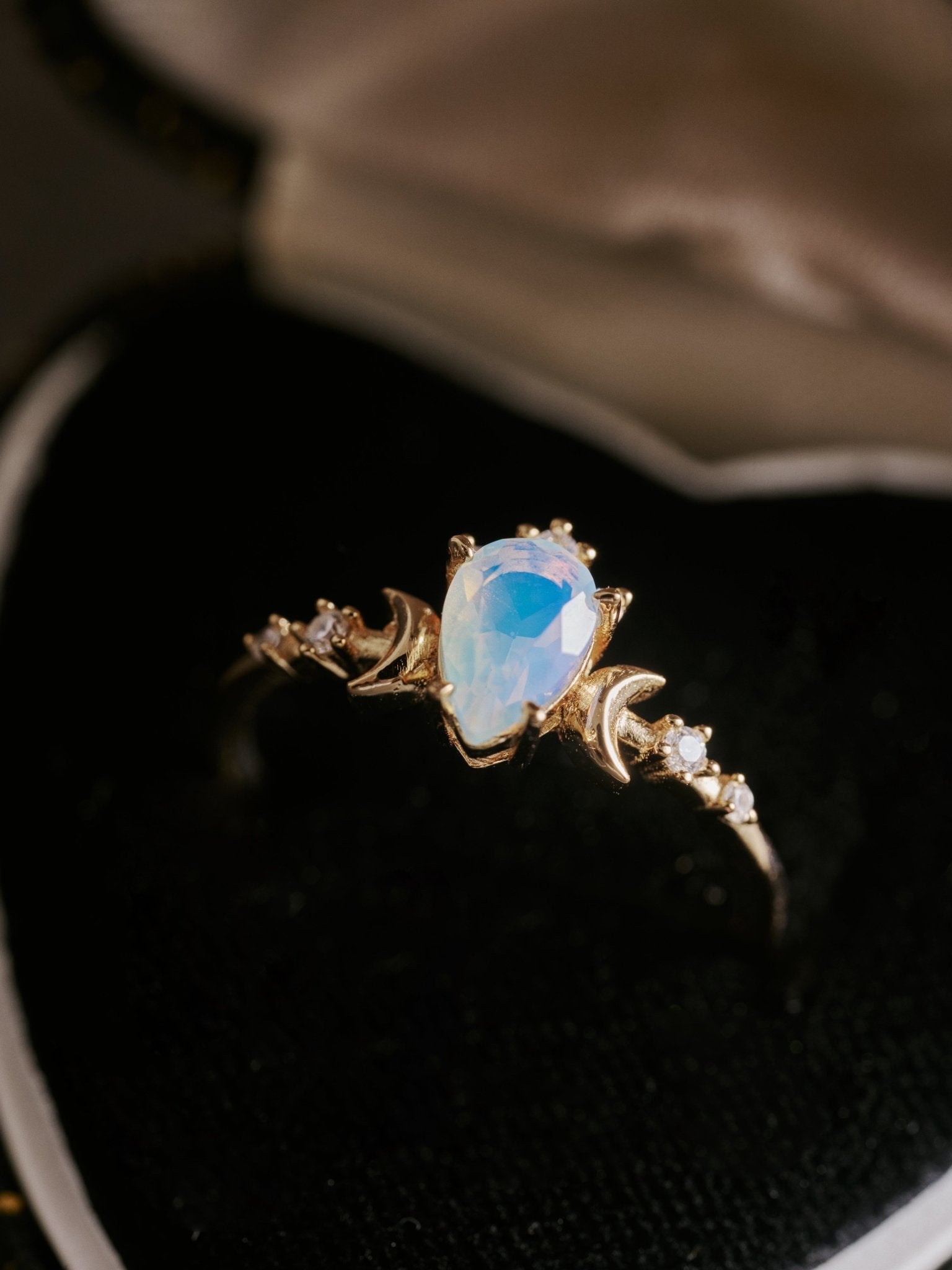 14K Solid Gold Celestia Moonstone Ring - CAMELLIA 3.5 US