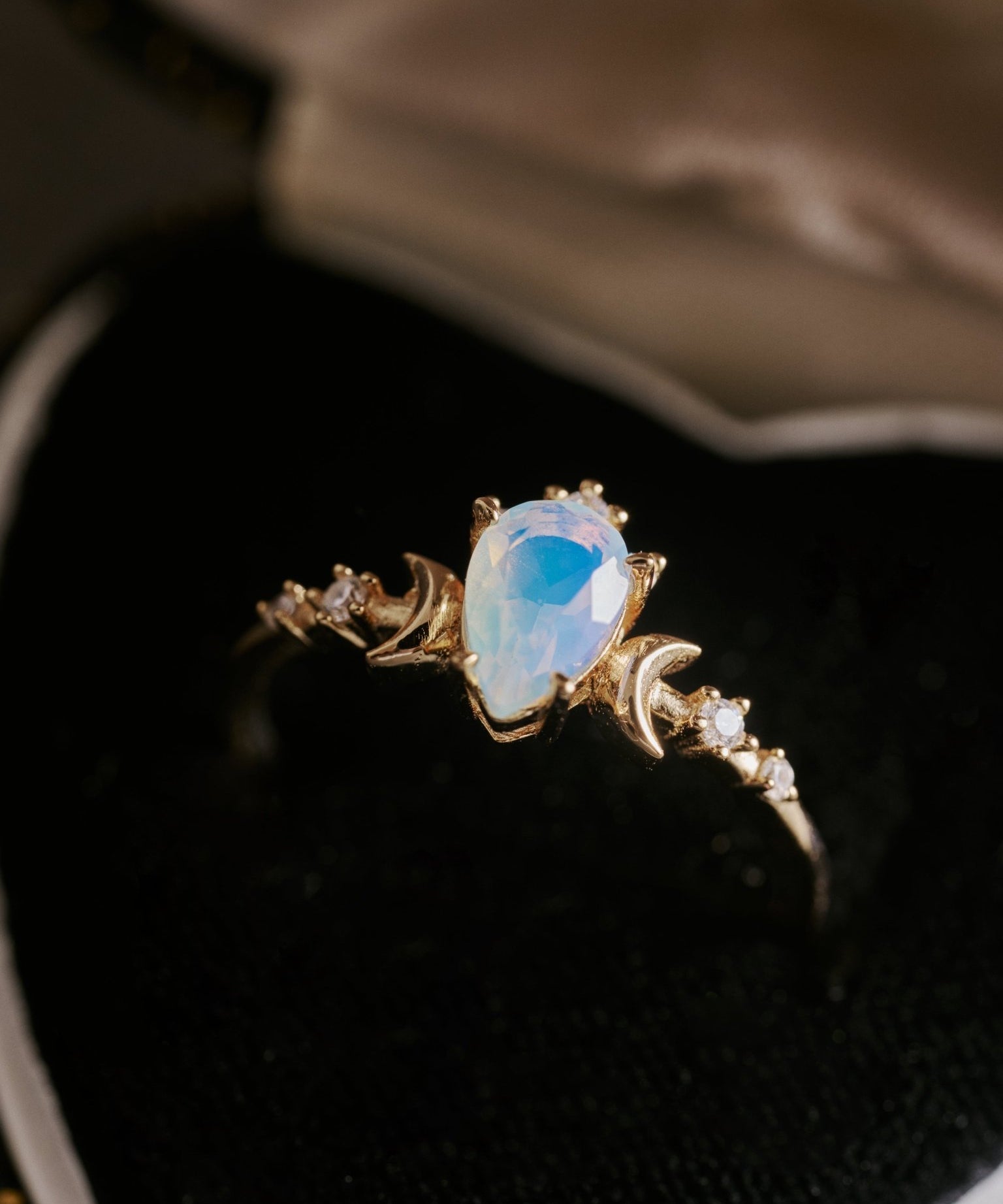 14K Solid Gold Celestia Moonstone Ring - CAMELLIA 3.5 US