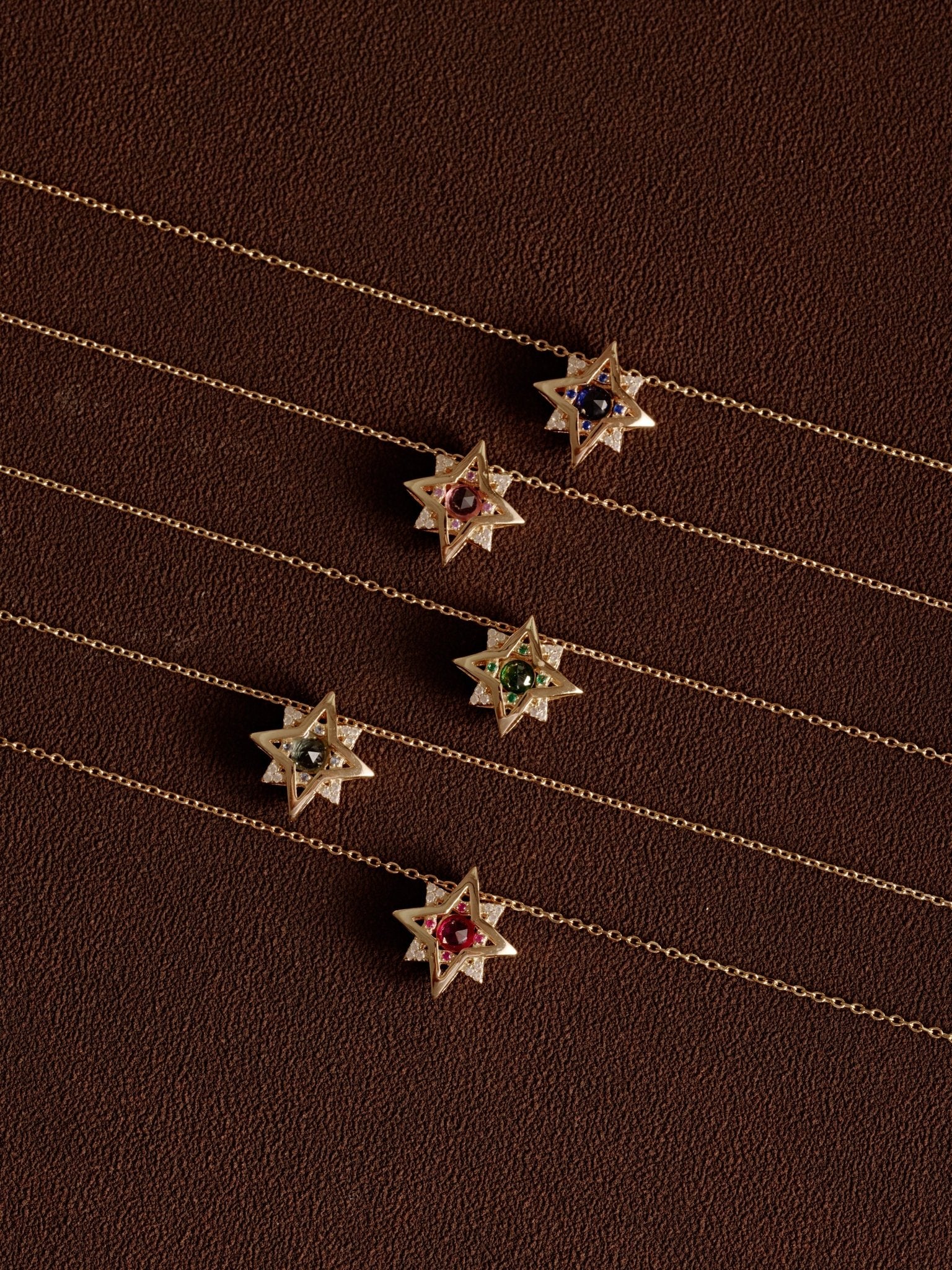 New York Birthstone Pentagram Necklaces - CAMELLIA Garnet