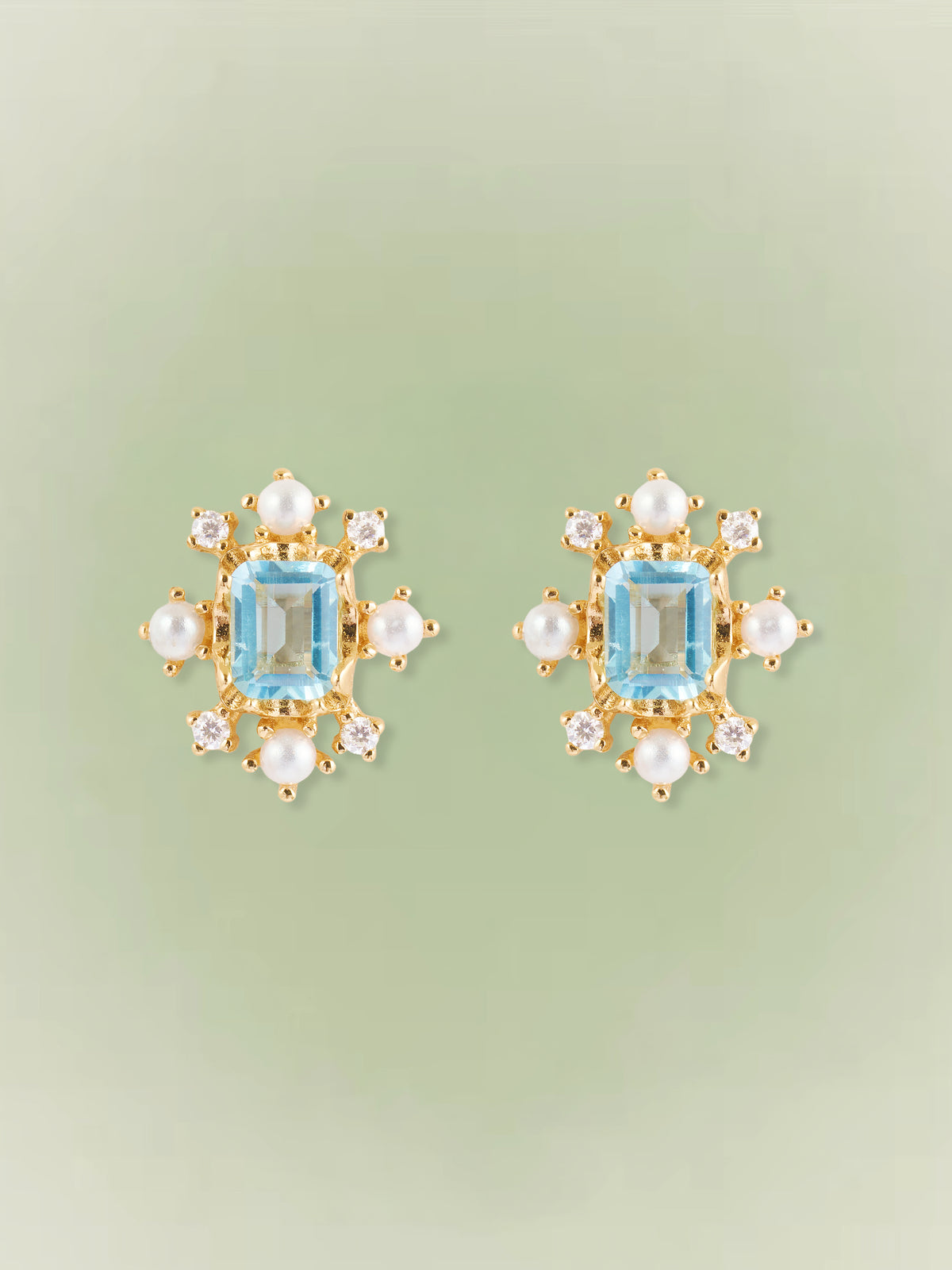 Seafoam Topaz Pearl Earrings