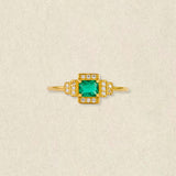 Emerald Deco Halo Ring