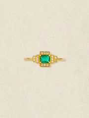 Emerald Deco Halo Ring