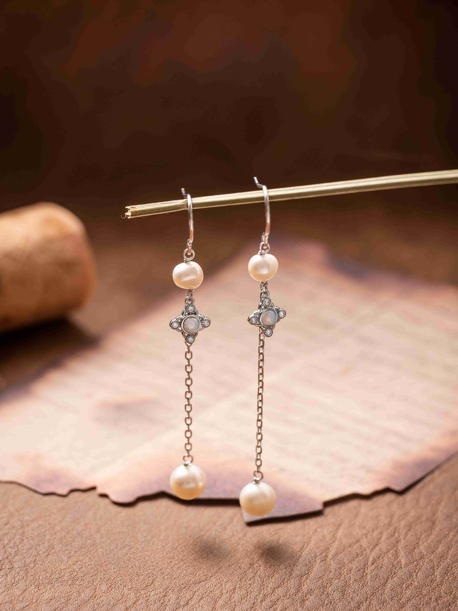 Audrey Opal Pearl Earrings - CAMELLIA White Gold