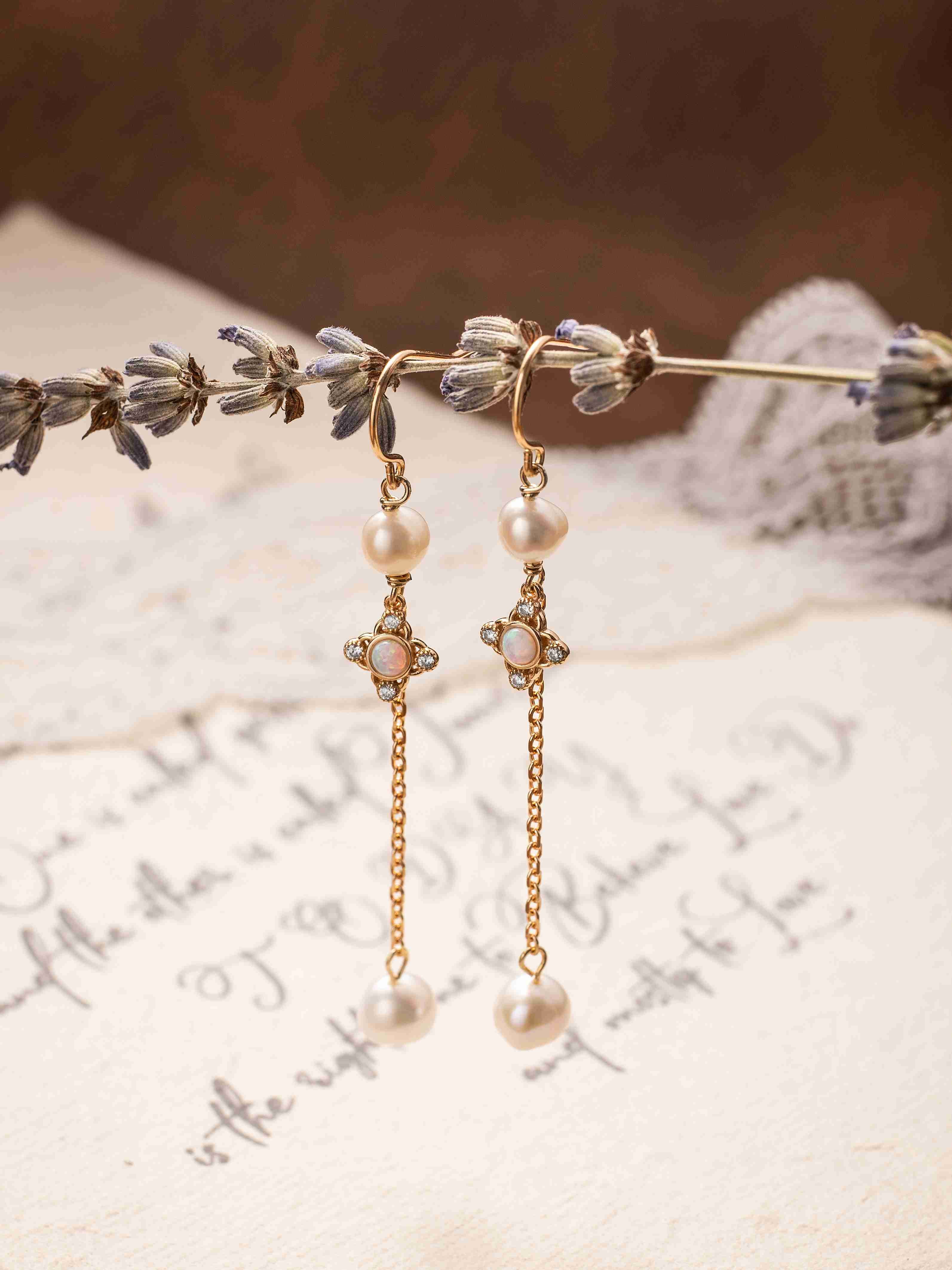 Audrey Opal Pearl Earrings - CAMELLIA White Gold