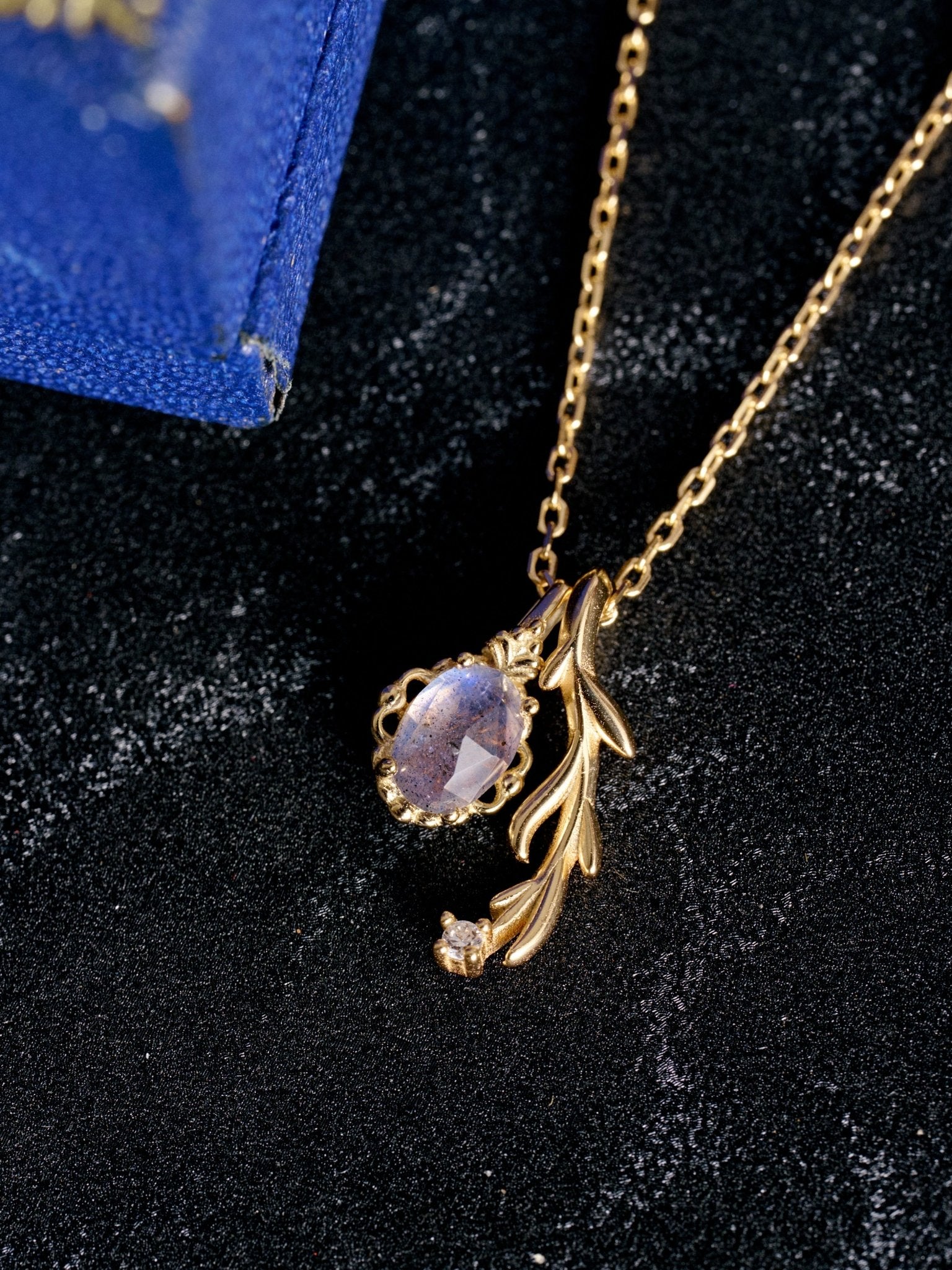 Celeste Lapis Leaf Necklace - CAMELLIA