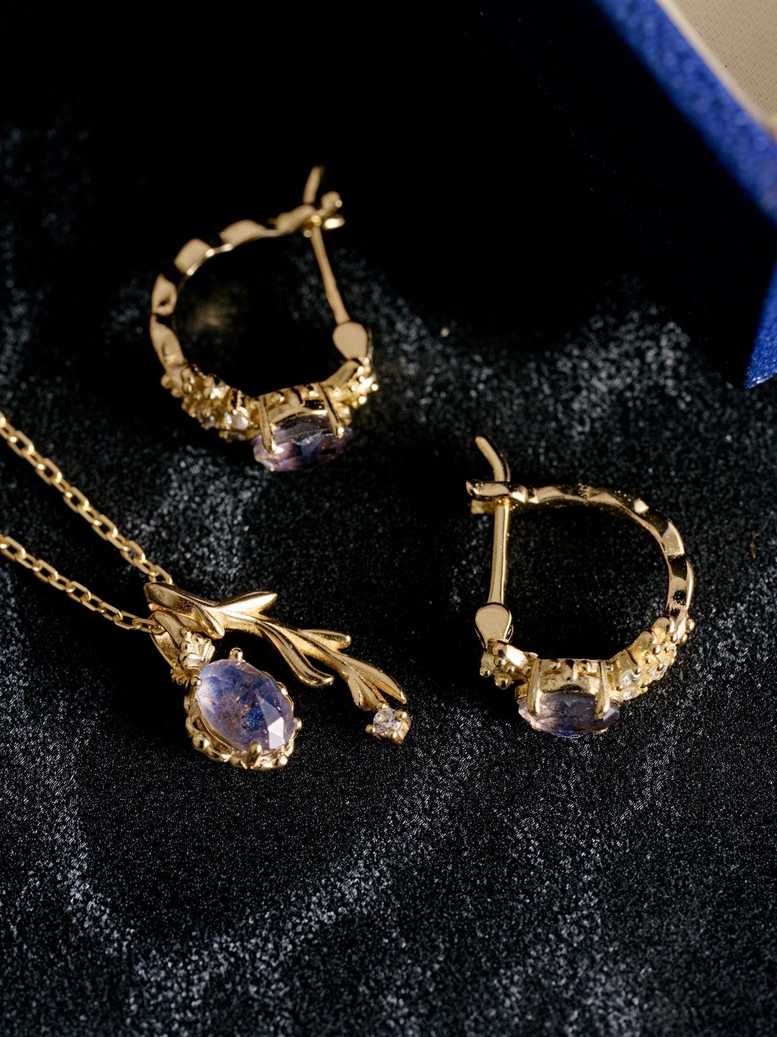Celeste Lapis Leaf Necklace - CAMELLIA