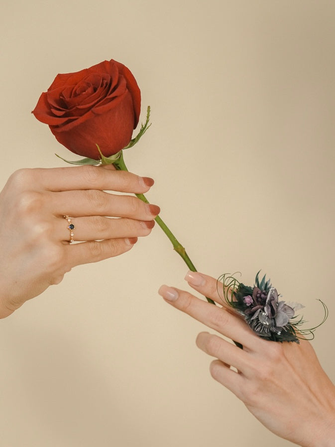 Black Purple Flower Ring