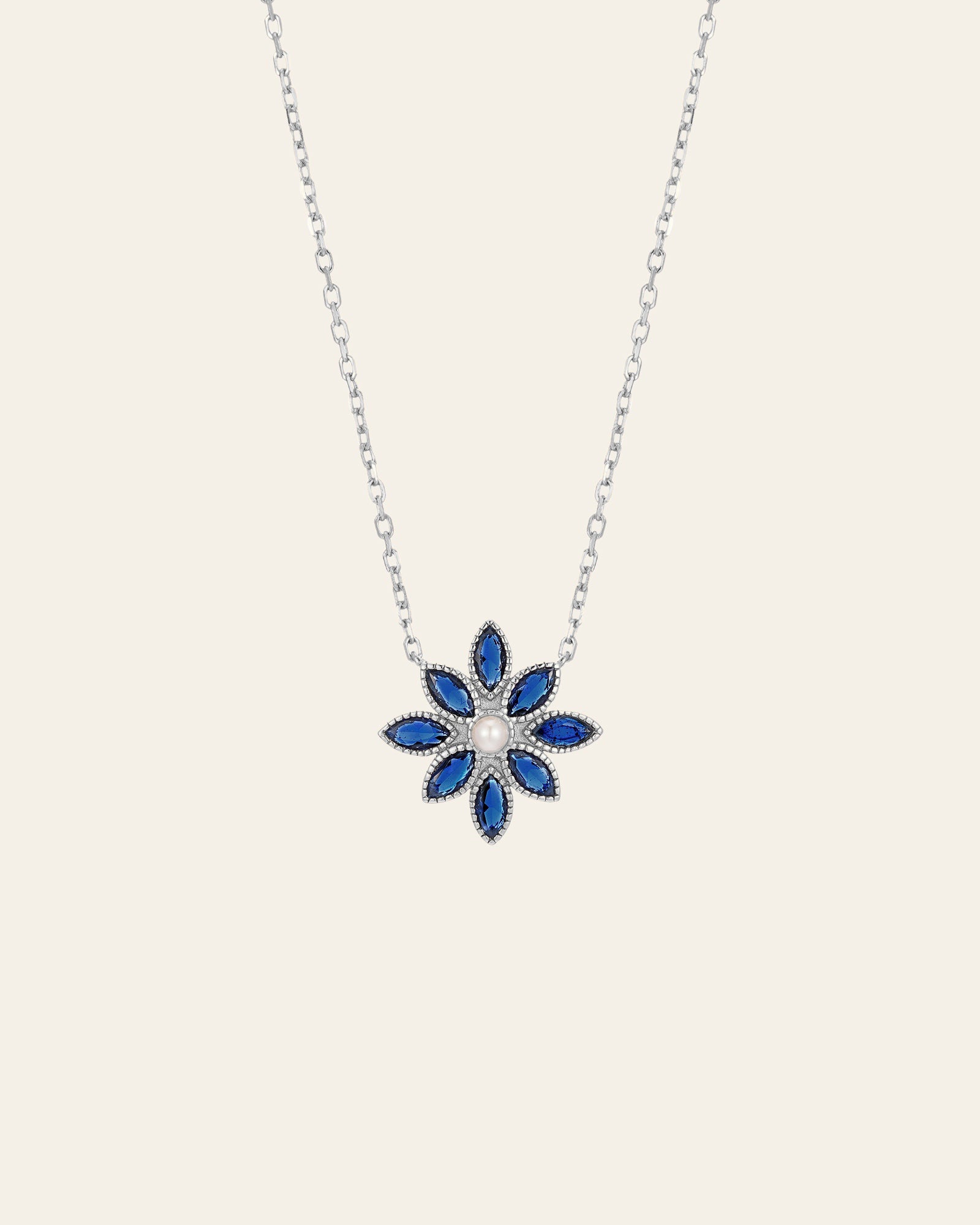 Cámellia Sapphire Pearl Necklace - CAMELLIA 18" White Gold