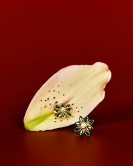Emerald-Hued Stone & Freshwater Pearl Floral Earrings – Camellia
