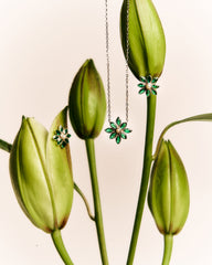 Emerald-Hued Stone & Freshwater Pearl Floral Earrings – Camellia