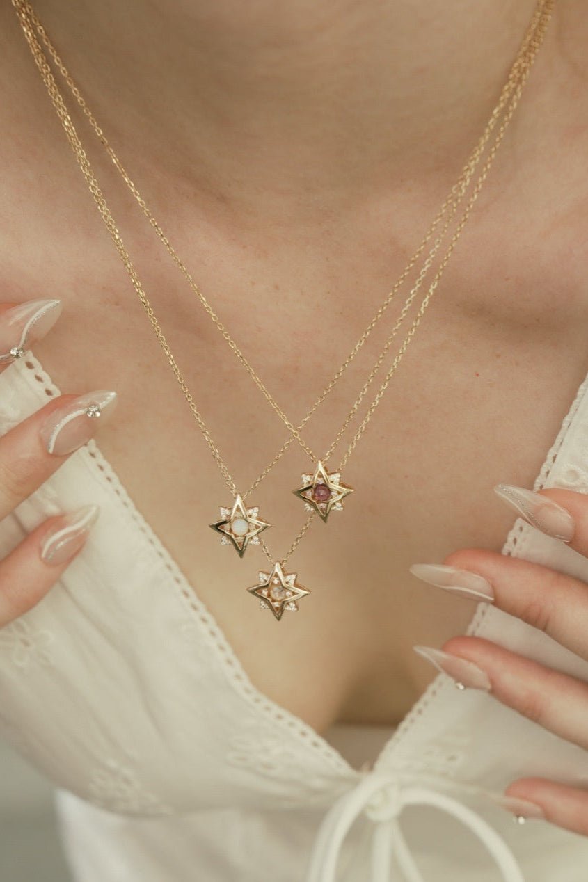 New York Birthstone Pentagram Necklaces - CAMELLIA Garnet