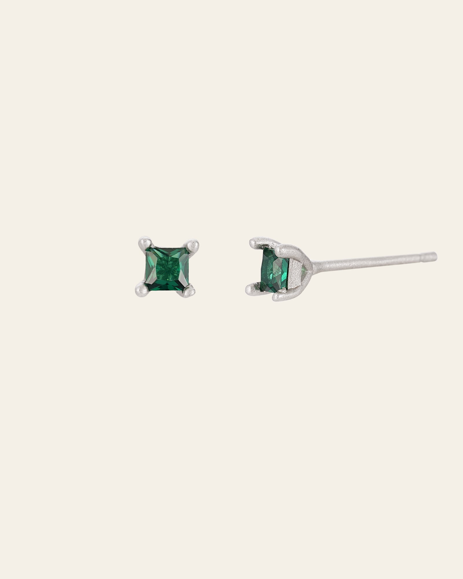 "Handcrafted 6mm emerald stud earrings, perfect for everyday wear"